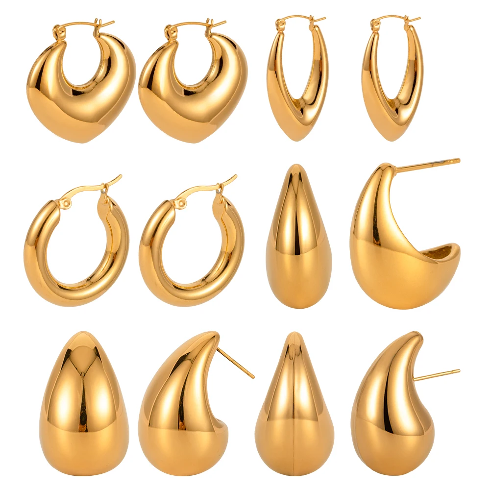 Stylish Gold Metal U-Shaped Hoop Earrings