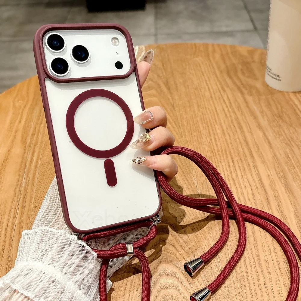 Universal MagSafe Crossbody Strap Case - Shockproof Wireless Charging Cover with Lanyard