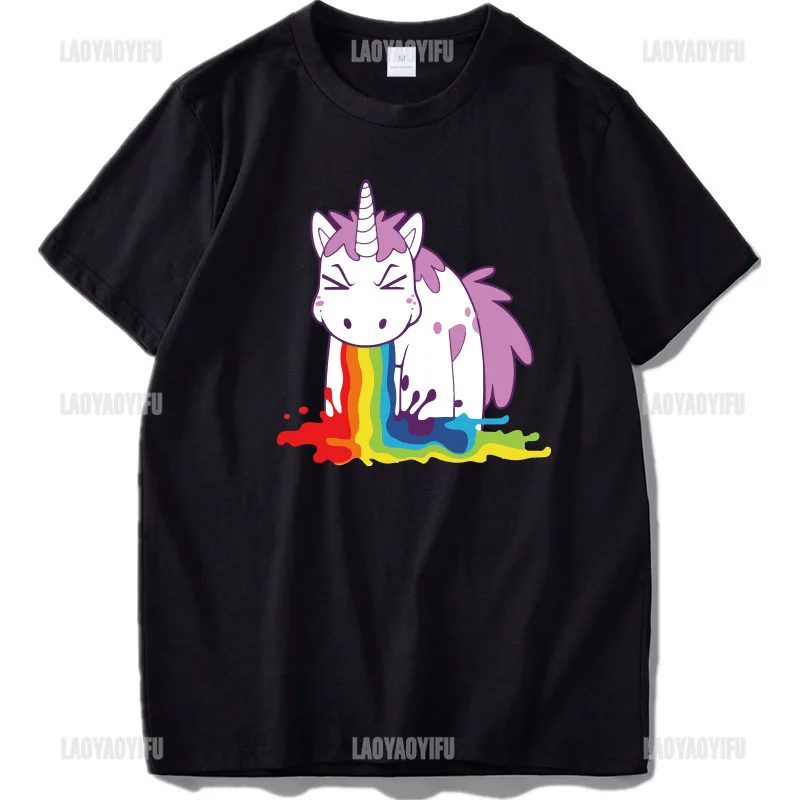 Vendita Calda Unic -Orn T Shirt Rainbow Funny Spoof Di Alta Qualità Bianco Nero Top Cartoon T-Shirt Harajuku Streetwear