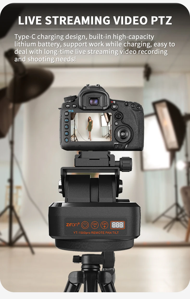 ZIFON YT 1500 Pro Remote Control Pan Tilt Motorized Tripod Head Electric Rotatio
