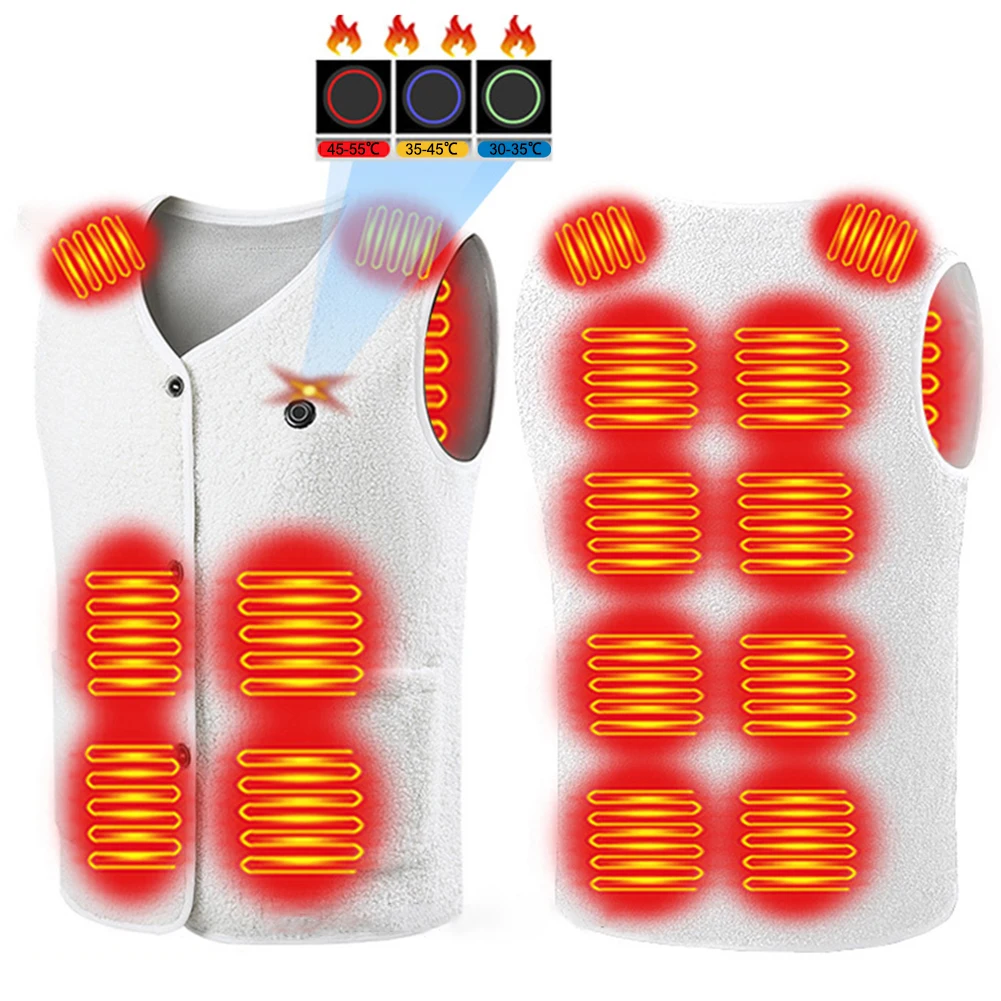 16 Areas Heated Vest Thermal Jacket Rechargable Winter Puffer Jacket 16 Heating Areas 3 Heating Levels for Sports Hunting Hiking