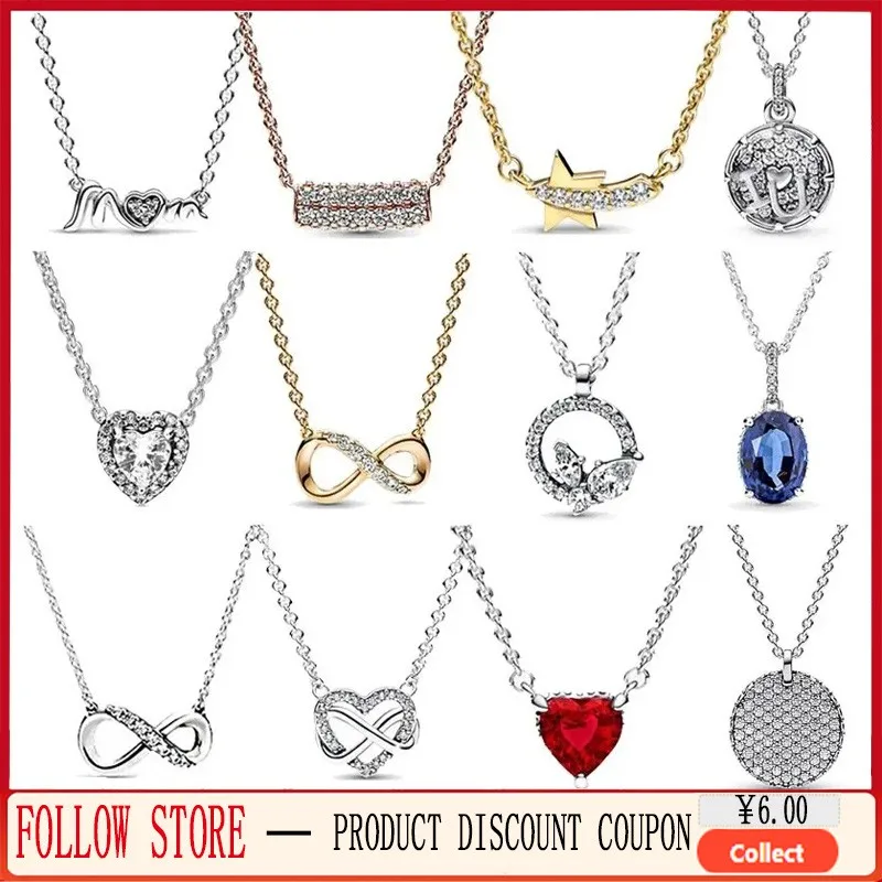 New Women's Boutique Jewelry 925 Silver Original Logo Pav é Set Necklace Eternal Heart Round Pendant DIY Fashion Jewelry Gift