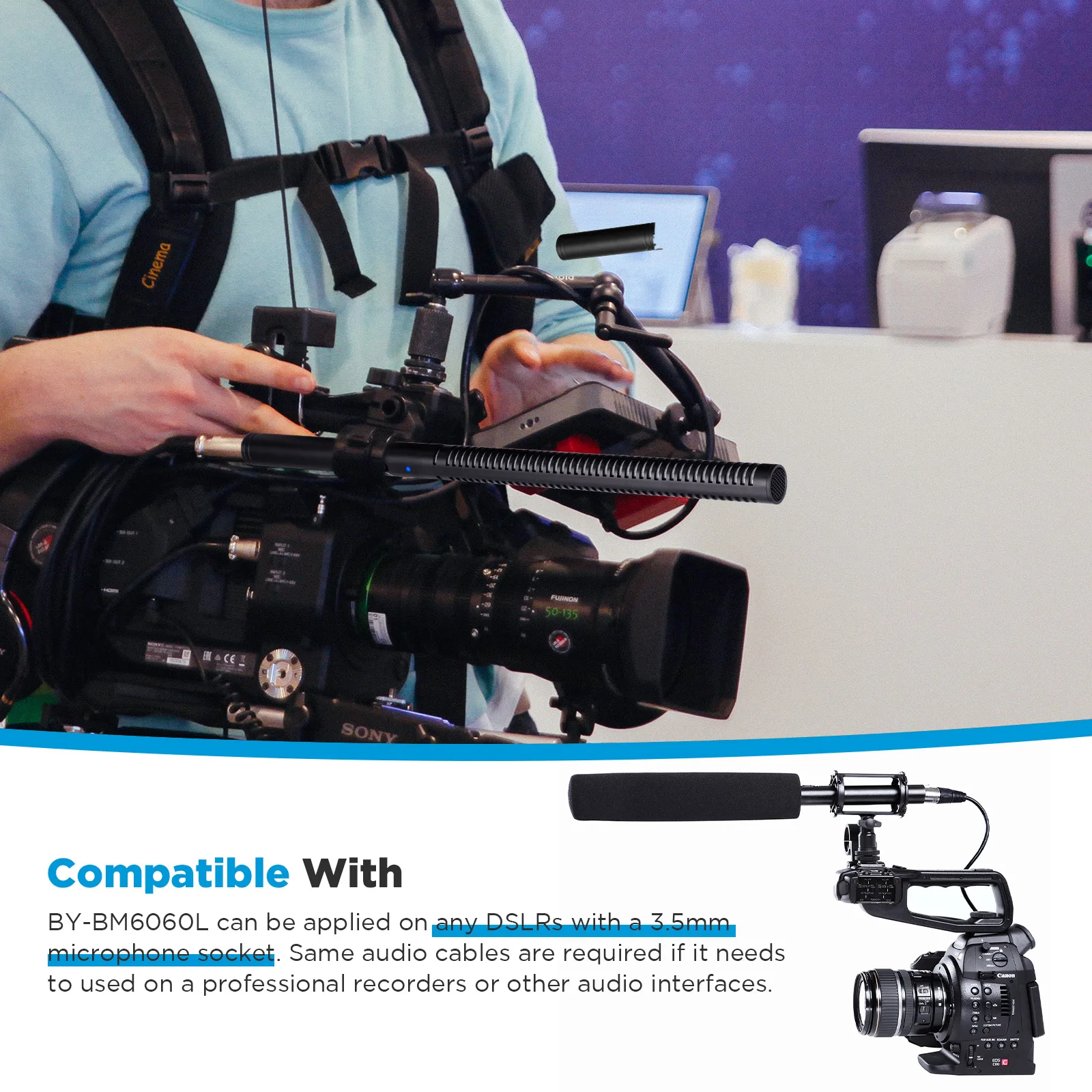 BY-BM6060L Professional Shotgun Microphone Voice Recorder Audio Interface Home Studio for Canon Nikon Sony Filmmaking Interviews
