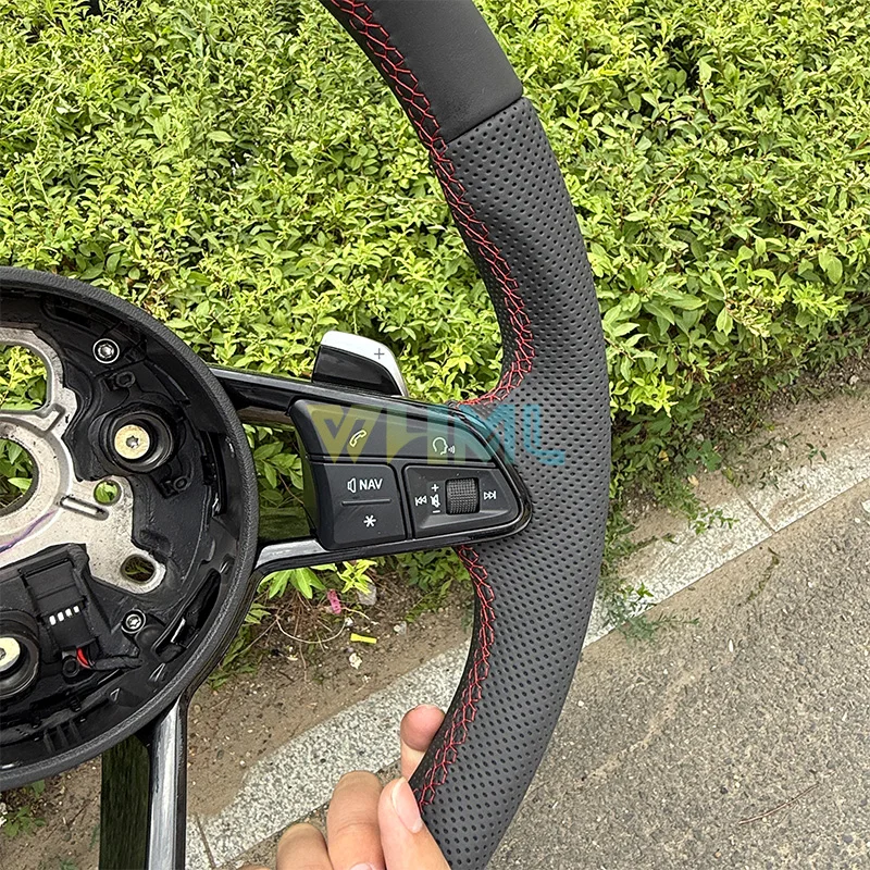 아우디 A3 A4 A5 S3 S5 B9 2023 TT 레드 스티칭 세미 천공 가죽 스티어링 휠 어셈블리에 적합