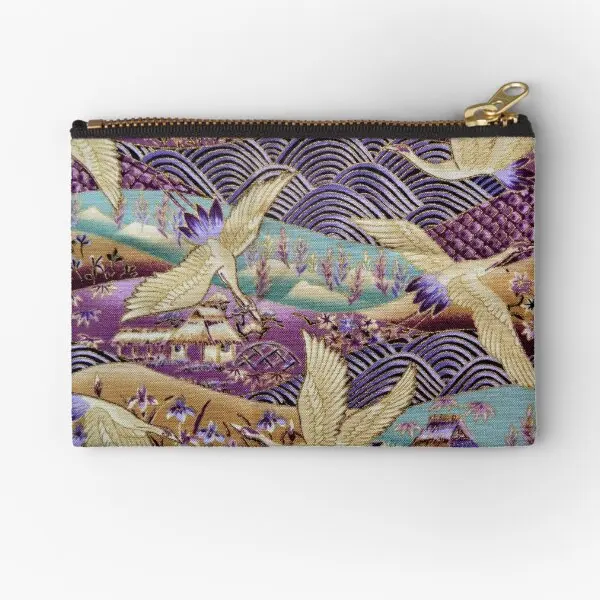 

Japanese Crane Kimono Style Embroidered Zipper Pouches Packaging Panties Money Coin Small Pocket Men Wallet Cosmetic Underwear