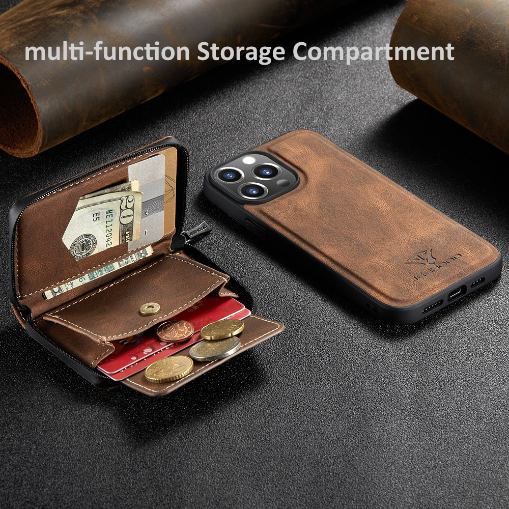 Versatile Leather Wallet Case with Detachable Magnetic Closure and Card Pocket
