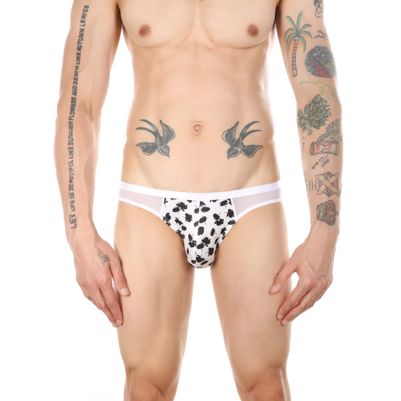 

Men'S Seamless Briefs Seamless Cow Print Mesh Low Waist Underwear Transparent Breathable Bulge Pouch Sports Cueca Masculina