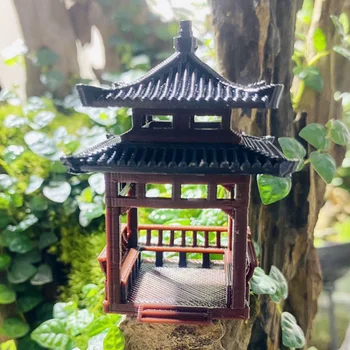 Miniature Pavilion Figurine Garden Decor Statue Outdoor Zen Gardening Naments Courtyard Building Model Micro Landscape Pavilion