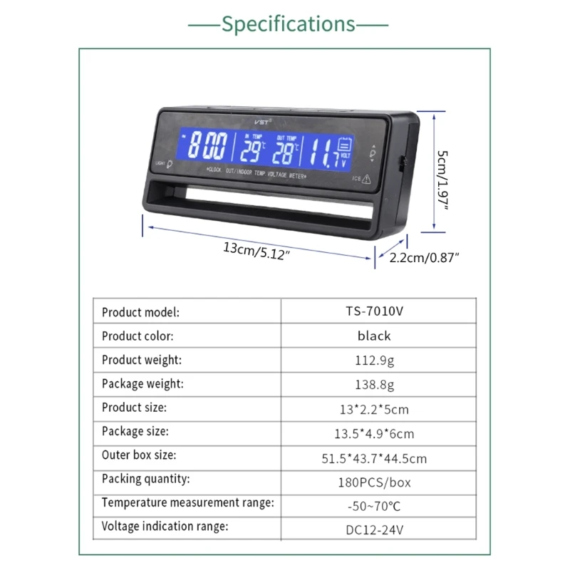 Indoor Outdoor Car Voltmeter Thermometer Multifunction Men Car Outdoor Traveling