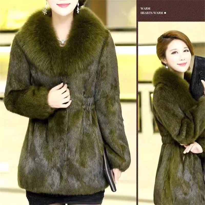 

2024 Autumn/Winter New Mink Plush Mink Fur Grass Coat Women's Mid length Imitation Otter Rabbit Hair for Middle aged and Elderly