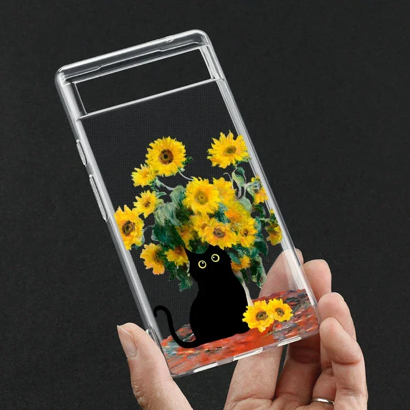 Van Gogh Black Cat Art Phone Case - Soft TPU Transparent Cover