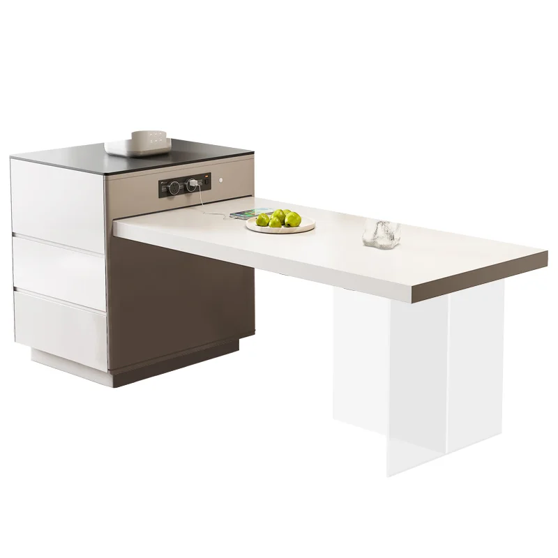 Kitchen Island with Extendable Dining Table Rolling Kitchen Storage Cart on Wheels with Spice Rack Cabinet for