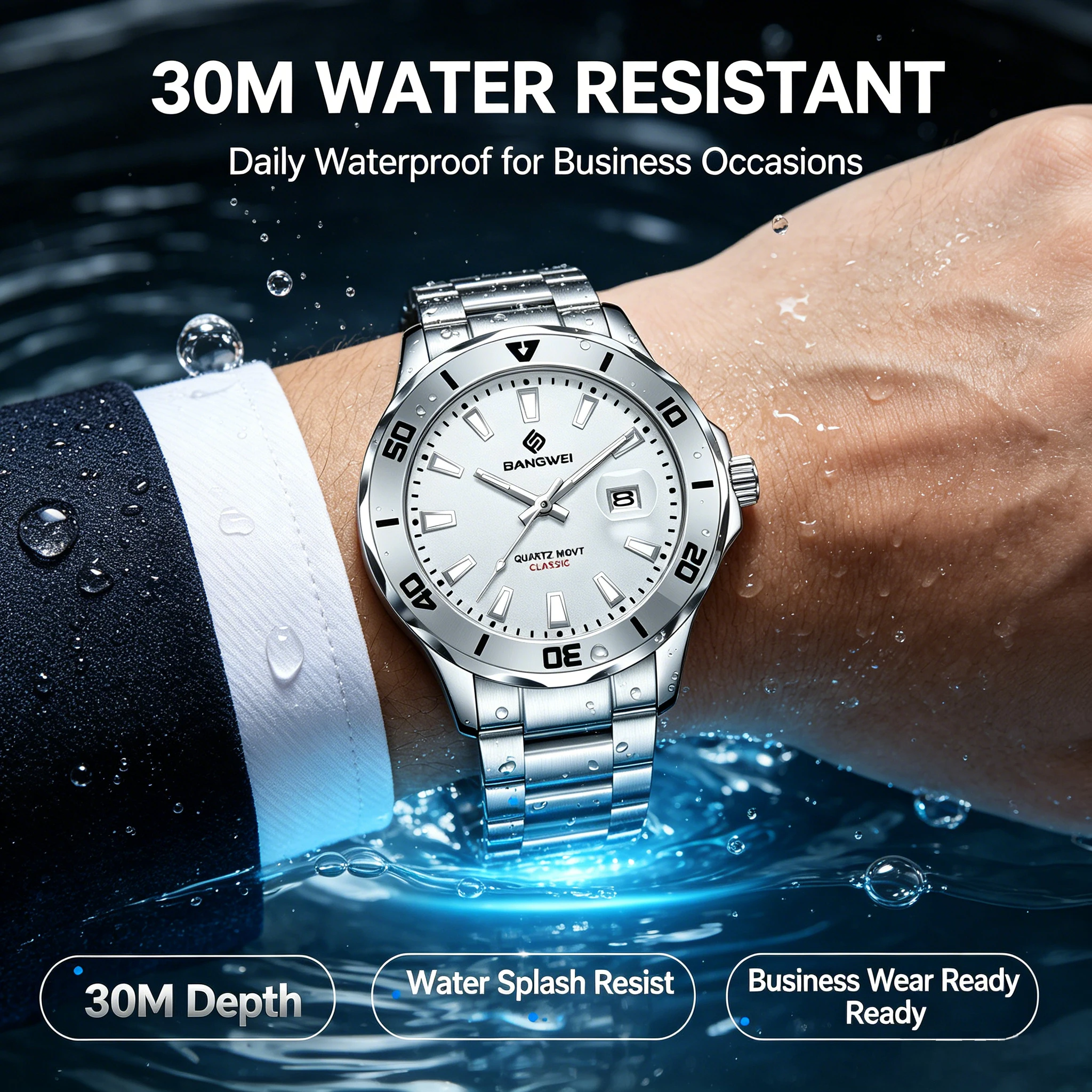 LIGE Luxury Men's Luminous Waterproof Business Watch with Calendar Quartz Movement