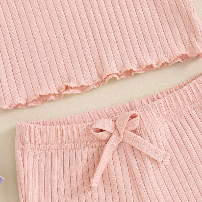 

Kupretty Baby Girl Clothes Summer Toddler Outfit Solid Rib Knit Ruffle Vest Tank Tops Shorts Cute Clothing Sets