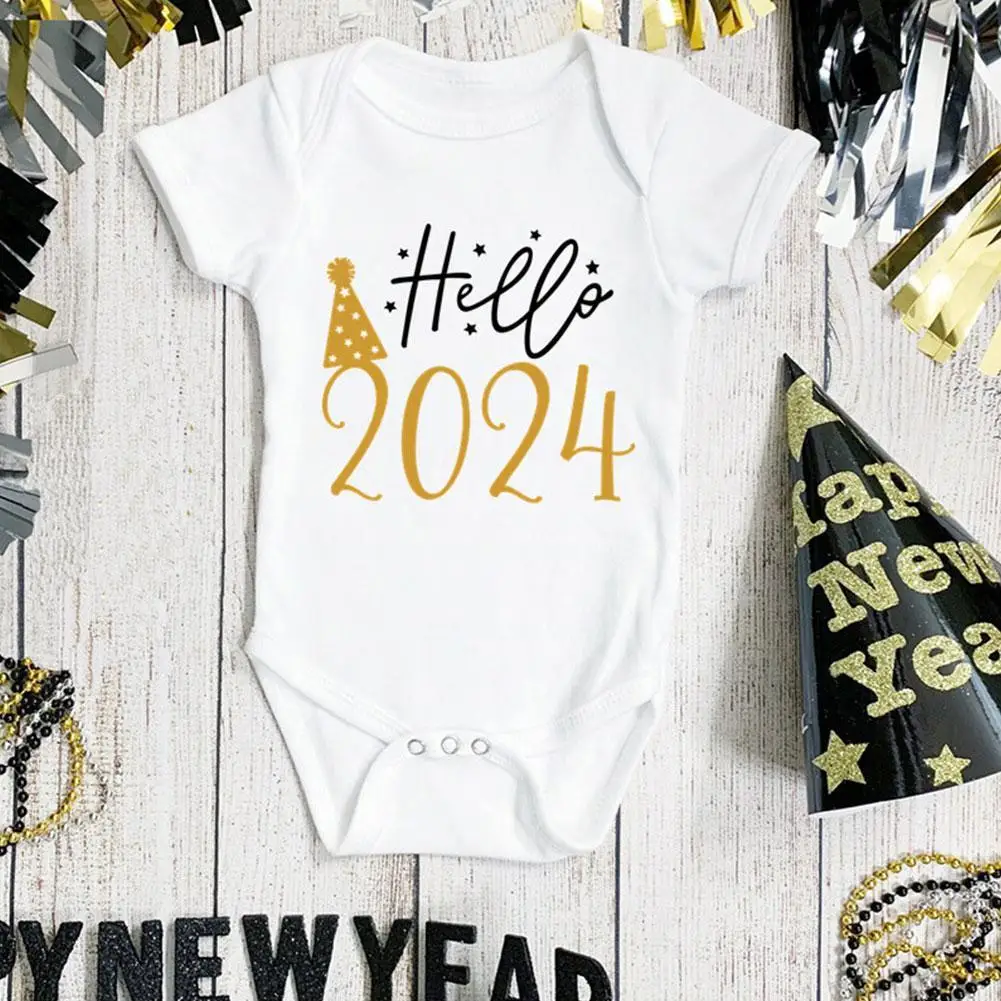 

Детский комбинезон Hello 2024, комбинезон с коротким рукавом для младенцев, новогодние подарки для маленьких мальчиков и девочек, Новогодняя одежда с принтом