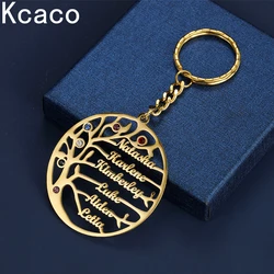 Customized Tree of Life 1-6 Names Keychain Birthday Stone Family Names Key Chain Stainless Steel Keyring Friends Jewelry Gifts