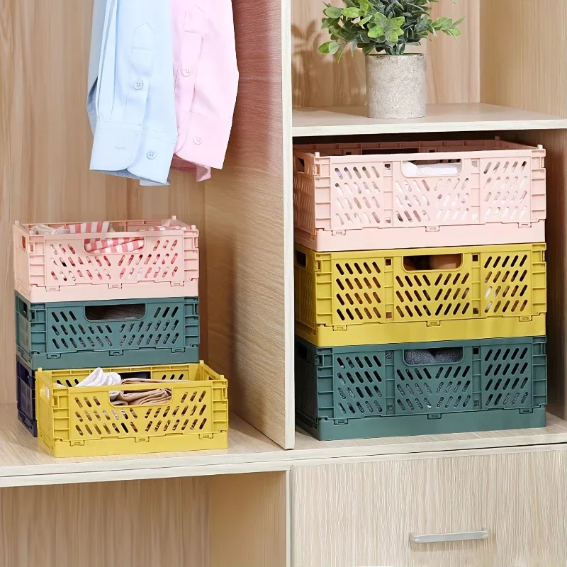 A Top Quality 1Pcs Portable Foldable Plastic Storage Basket - Stackable Organizer Box for Makeup Jewellery Toys - Lightweight 4