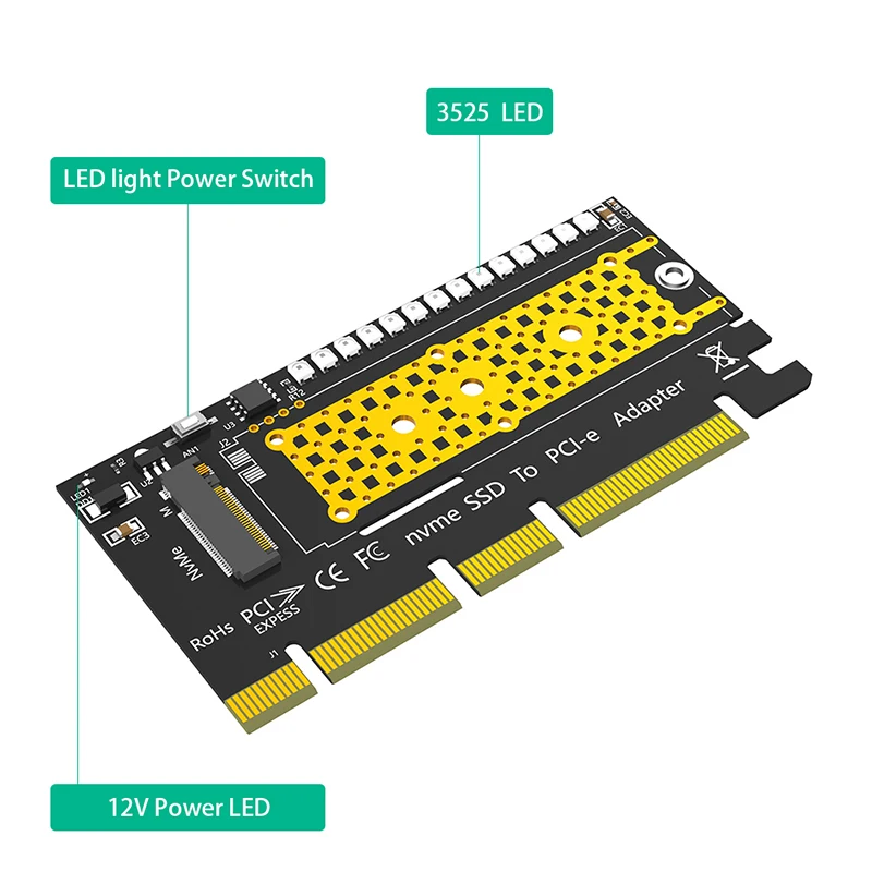 3528 다채로운 플래시 LED 지지대 포함 라이저 카드, M2 SSD 어댑터, M.2 NVME-PCI Express X4 X8 X16, 2230 2242 2260 2280 M2 NVME SSD