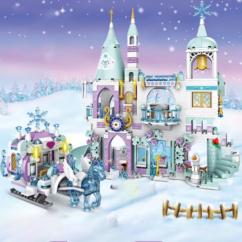 Luxury Snow Queen Princess Castle Movie Sleigh Building Block Set Toy Girl DIY Birthday Gift