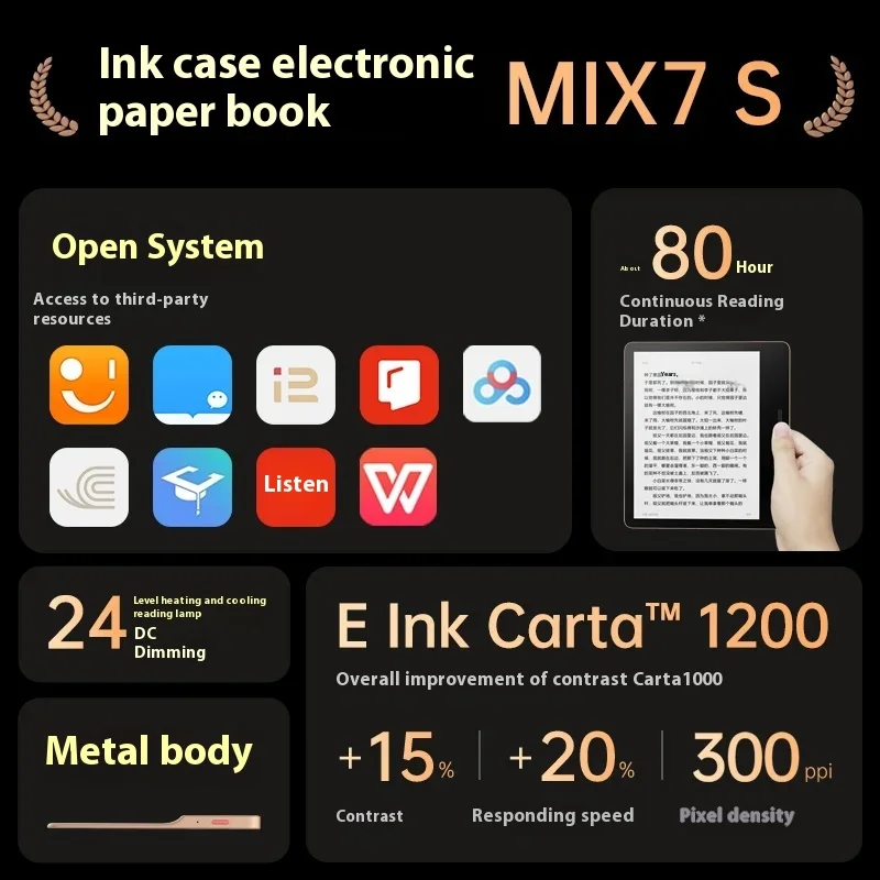 Newest Original Moaan MIX7S Reader 7-inch Ultra-thin Android 11 E-paper Reader E-ink Electronic Ink Screen Supporting 64GB