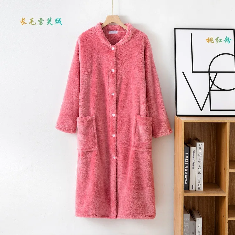Autumn Winter Thick Bathrobe Women Comfortable Coral Fleece Button Sleepwear Robe Female Dressing Gowns Loose Flannel Robes women sleepwear,cotton bathrobe
