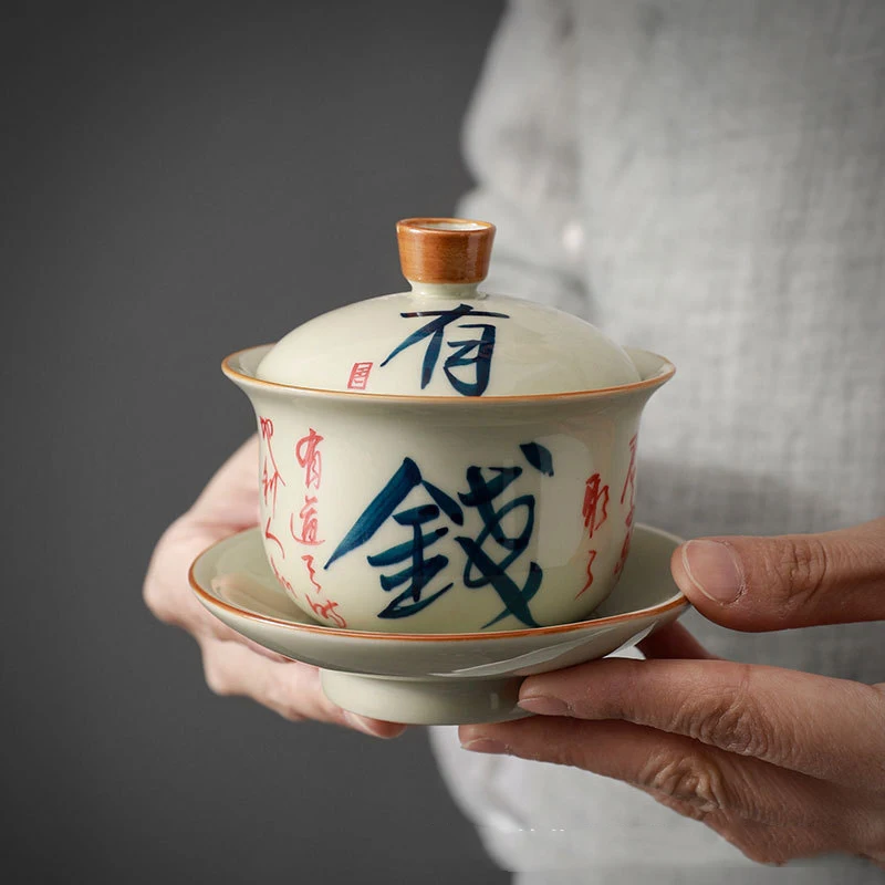 

XH073 Чистая керамическая чаша ручной работы в стиле ретро с крышкой для чая, ручная роспись чайной чашки, чаша для приготовления чая в китайском стиле с крышкой