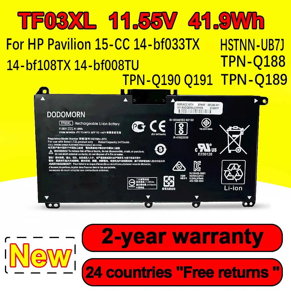 Novo portátil TF03XL bateria para HP Pavilion