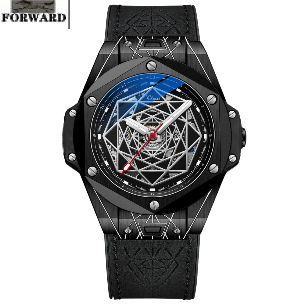 Diamond automatic mechanical luminous waterproof through the bottom Men's watches  Tattoo cool sports Watch men wrist mechanical