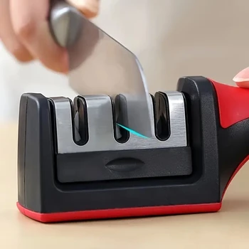 Kitchen 3 Segment Knife Sharpener Household Multi-Functional Hand-Held 3 Purpose Black Sharpening Stone Kitchen Knives Gadget 1