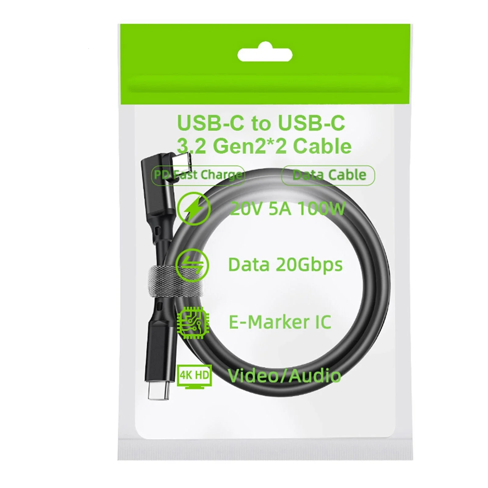 USB C에서 C타입 데이터 케이블, 90 도 각도 VR 링크, USB 3.2 3.1 Gen2, 20Gbps, 4K @ 60Hz, 100W PD, 0.2m/0.5m/1m/2m/3m 고속 충전 코드