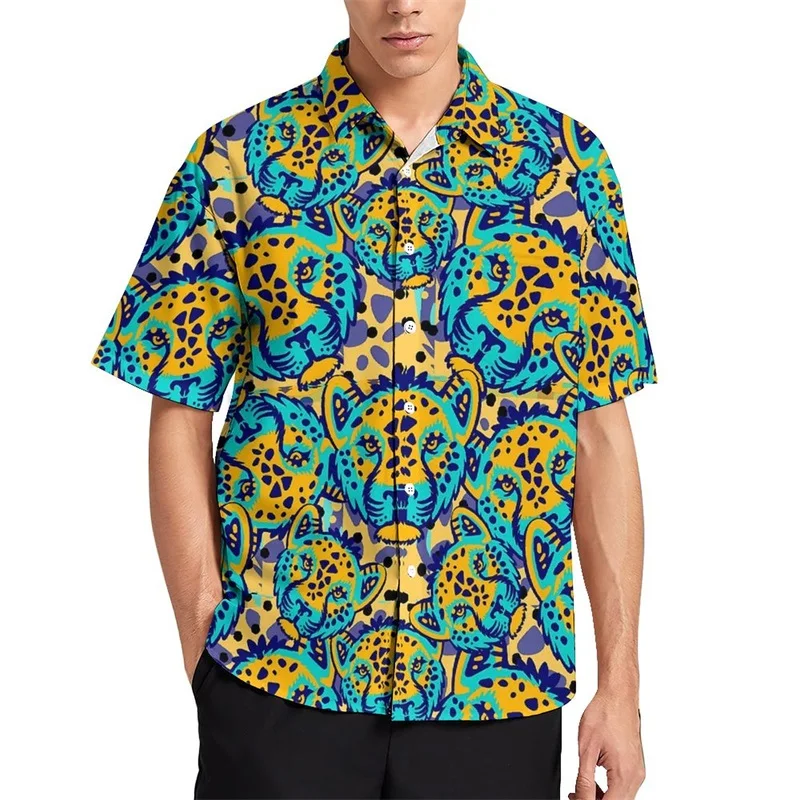thumbnail image 1 of Camisa informal con estampado de rayas de piel de tigre para hombre, camisa hawaiana de vacaciones de manga corta, camiseta de gran tamaño para hombre, blusas, ropa, 1 of 5