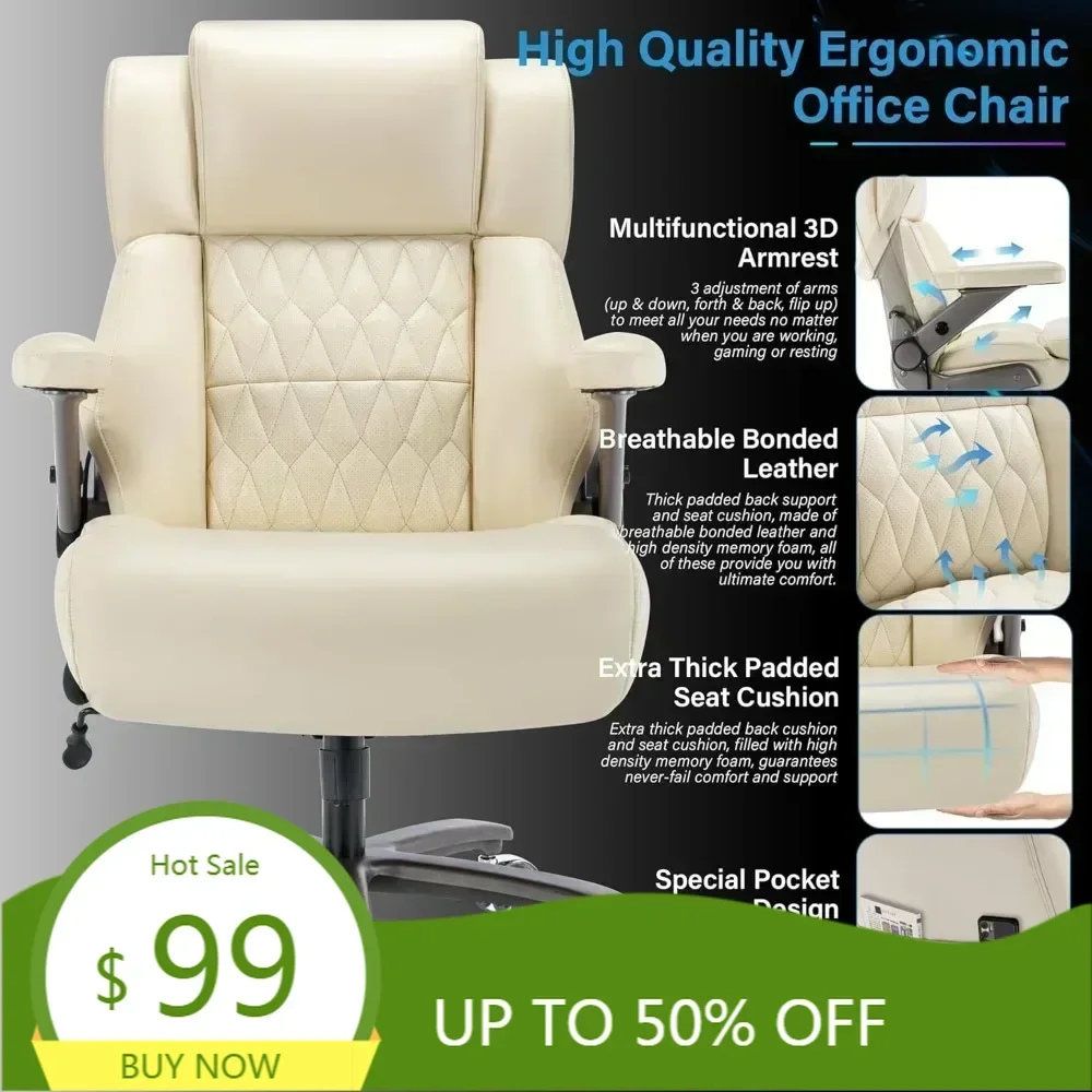 "heavy-duty 700lbs capacity office chair with adjustable lumbar support, 3d flip arms, and high back for large executive use"
