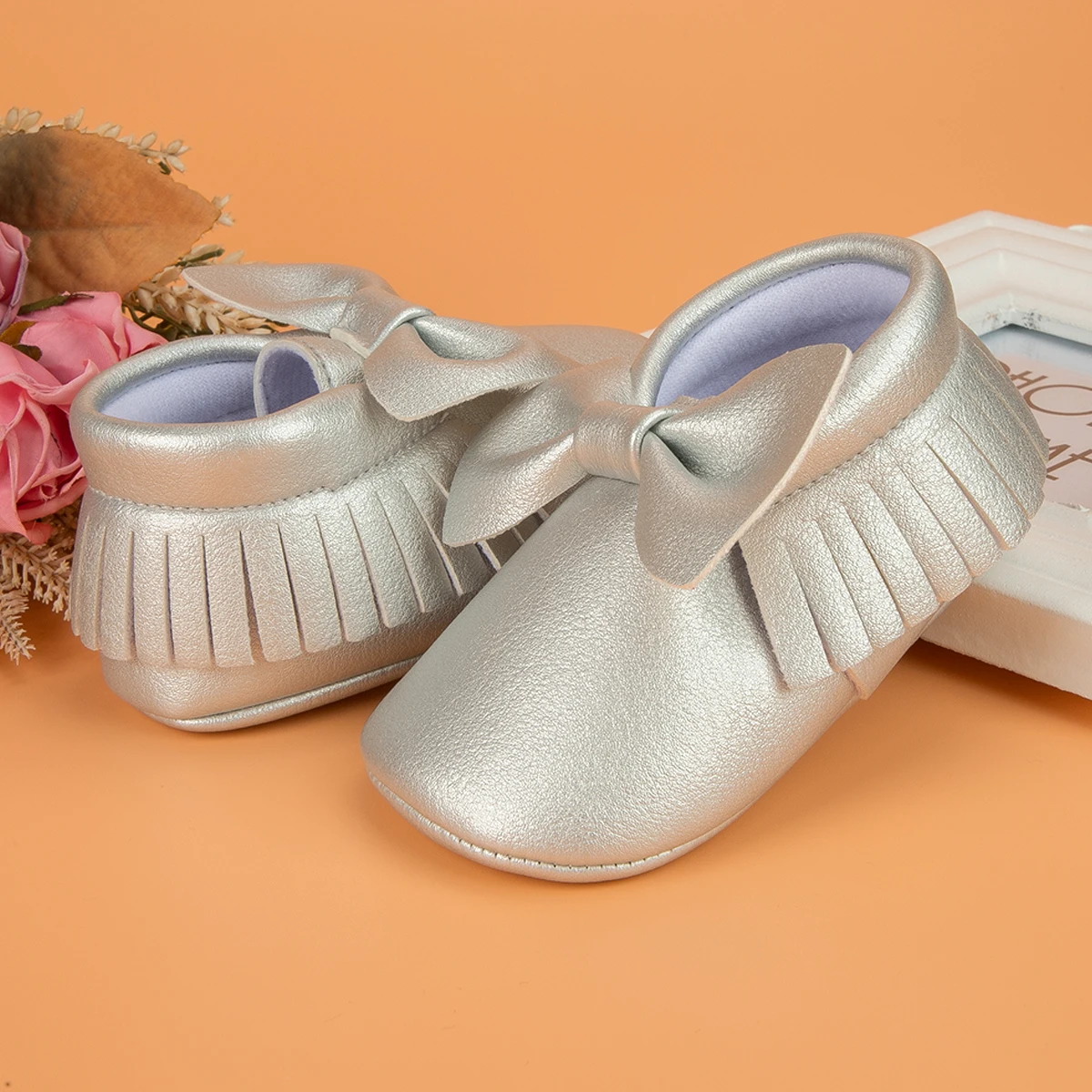 KIDSUN Baby Girl Princess Pink Shoes Bow-Knot Pu Solid Color Soft Sole Flat Toddler First Walker Gift Infant Crib Shoes 0-18M 4