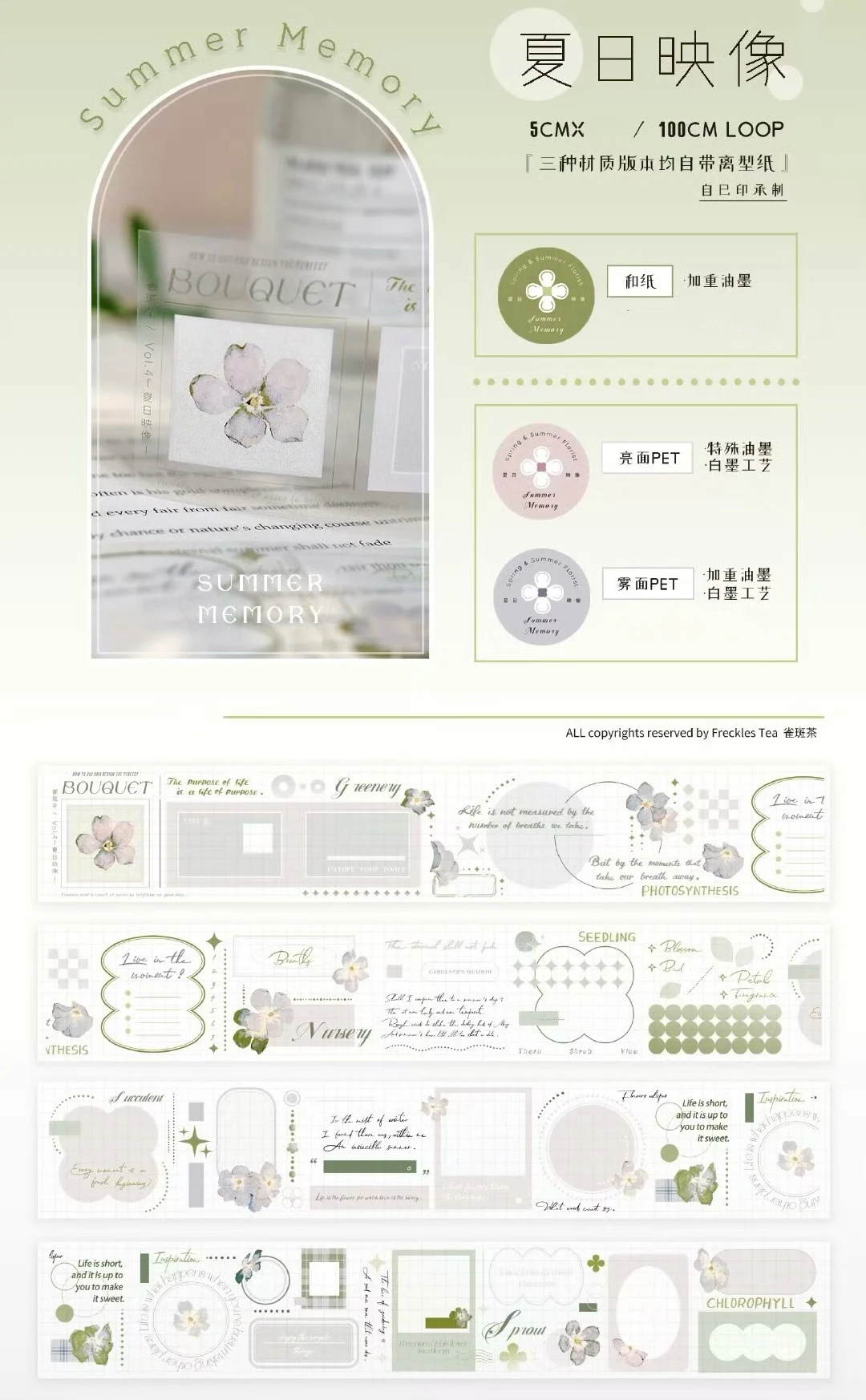 Sommersprossen Tee Vol.04 Vintage Summer Memories Washi PET Tape für Planer, Kartenherstellung, DIY, Scrapbooking, dekorative Aufkleber – Detail 1