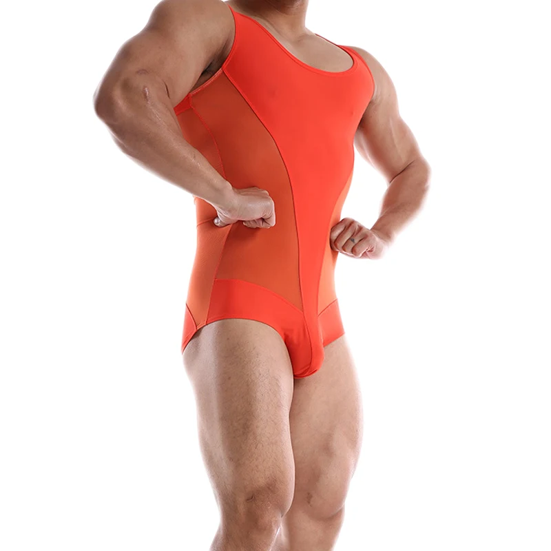 Men Undershirts Bodysuit Ice Corset High Elasticity One-piece Shapers Breathable Slim Mesh Splicing Fitness Leisure Jumpsuit