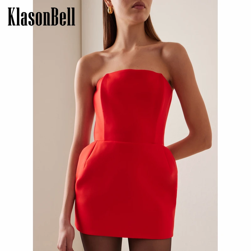 

4.2 KlasonBell Women's New Items Red Strapless Fishbone Noble Dress 2024 Spring New Banquet Party Package Hip Short Dress