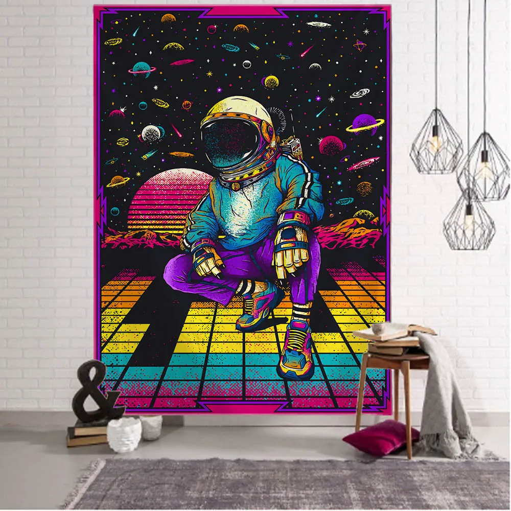 Starry Sky Astronaut Tapestry Wall Hanging Cosmic Art Retro Home Wall Decoration Wall Cloth Room Decoration Yoga Mat Beach Mat