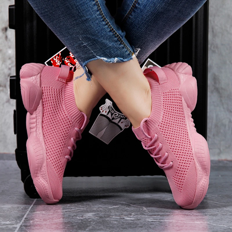 Unisex Fashion Sneaker Women Casual Loafers Stretch Fabric Woman Breathable Platform Shoes Plus Size Ladies Shoes Spring Autumn