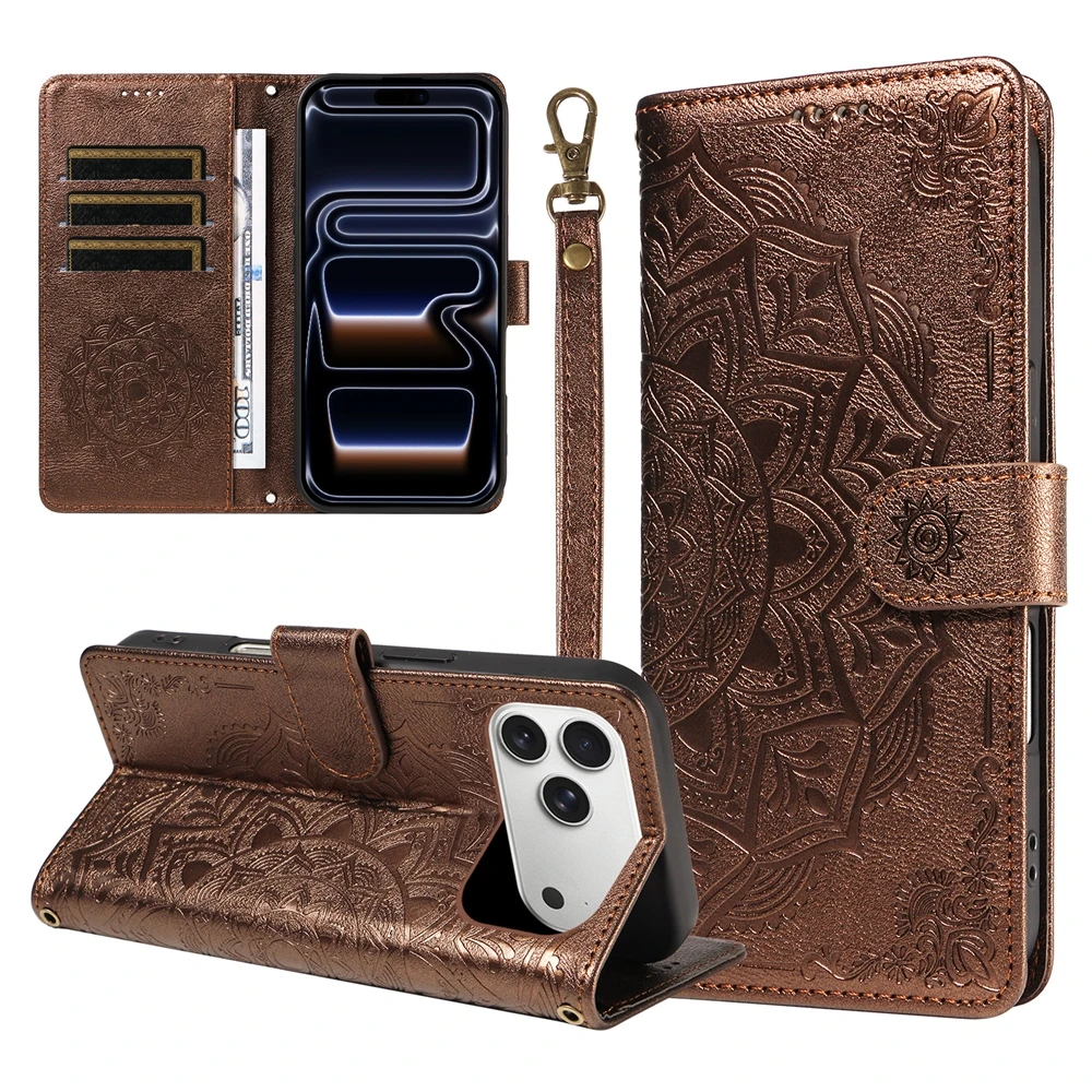3D Embossed Mandala Flower Magnetic Leather Wallet Flip Cover