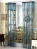 Curtain for Living Room and Bedroom 1pc Blue Embroidered European Flower Gauze 2