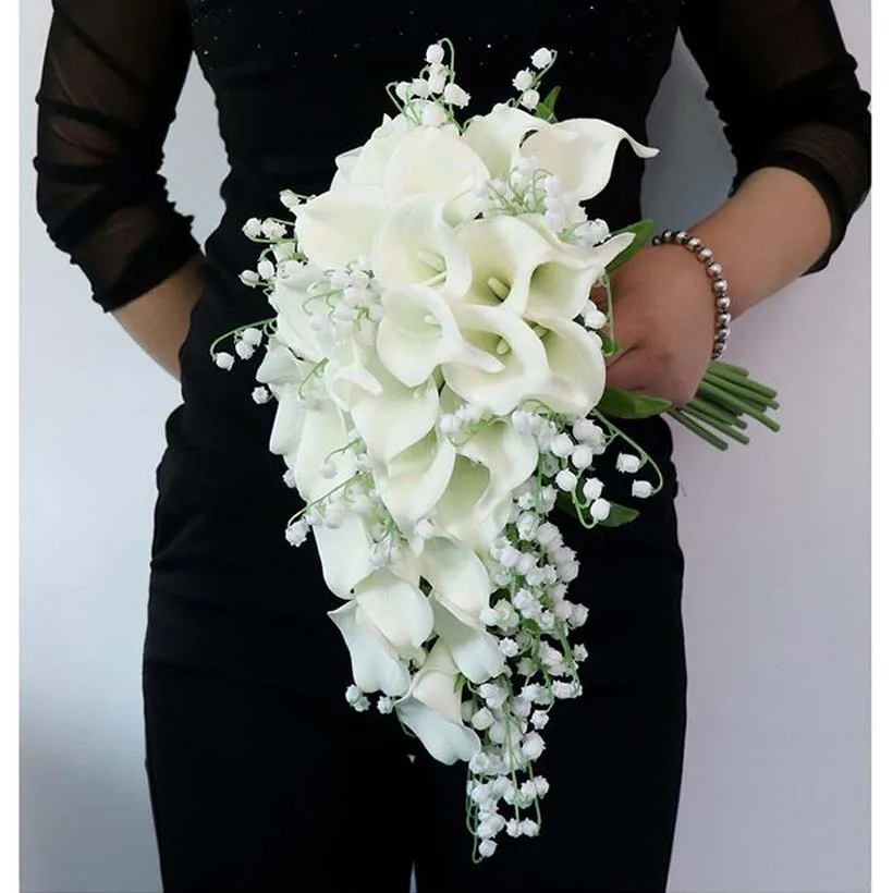 Bridal Bouquet wedding bouquets Whitney White Wedding Collection Calla Lily Lilies of the Valley Cascading Waterfall Style