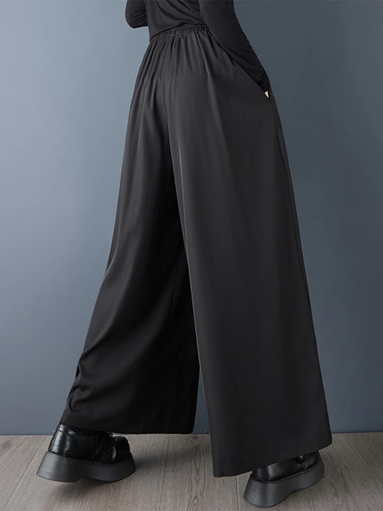 Black Vintage High Waist Casual Wide Leg Pants Women Spliced Ribbon Loose Ladies Trousers Fashion Streetwear Spring Autumn 2025