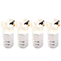 Set of 4 Luminous Duck Tire Valve Caps with Sunglasses - Fun Decorative Wheel Accessories (Silver)