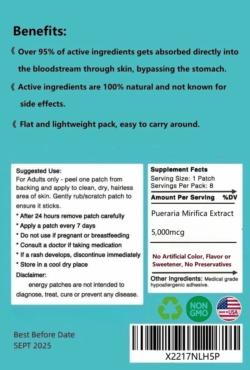 Estrogen Patch Bulgarian Tribulus Terrestris 5000mcg Testosterone Booster Transdermal Patches Made in USA
