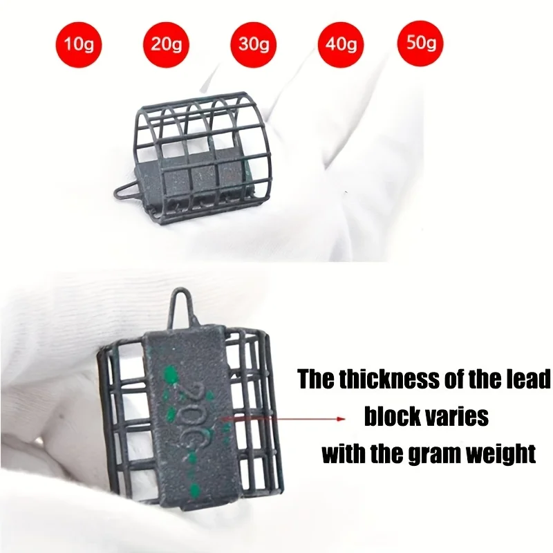 최신 미니 4칸 낚시 미끼 케이지, 납 싱커가 있는 스테인리스 스틸 낚시 케이지, 10g, 15g, 20g, 30g, 40g, 50g, 다양한 모델의 고품질 낚시 미끼 케이지.