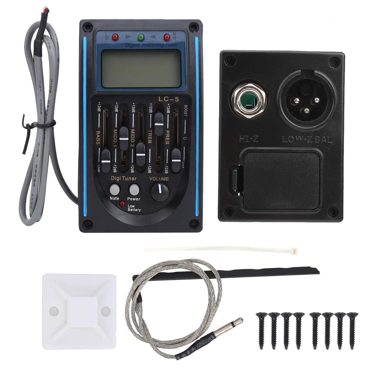 4/5 Band Acoustic Guitar Preamp EQ Equalizer Piezo Pickup Tuner Amplifier