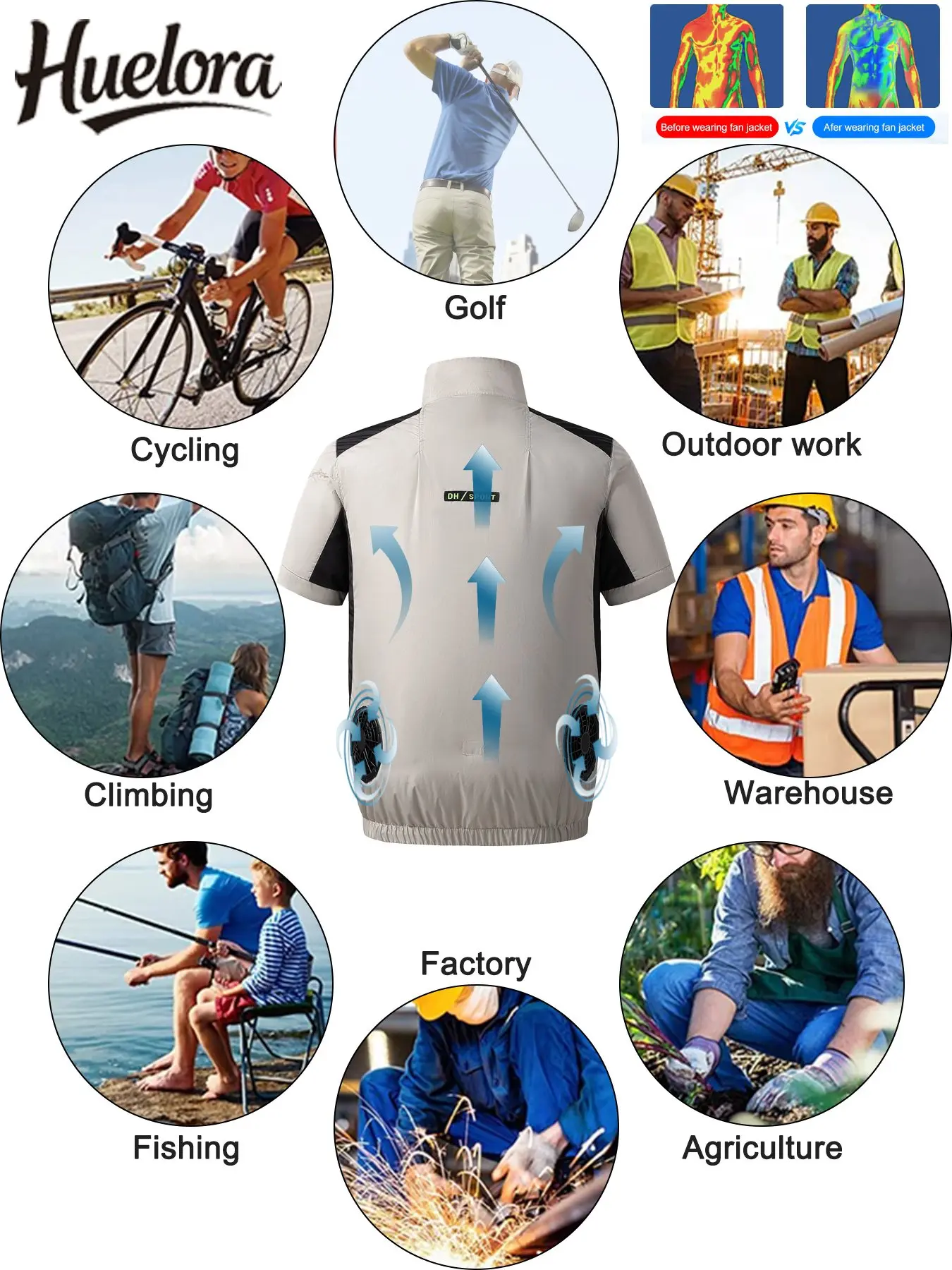 Veste glacée ventilateur USB été pêche - Veste réfrigérante climatisation portable manches courtes