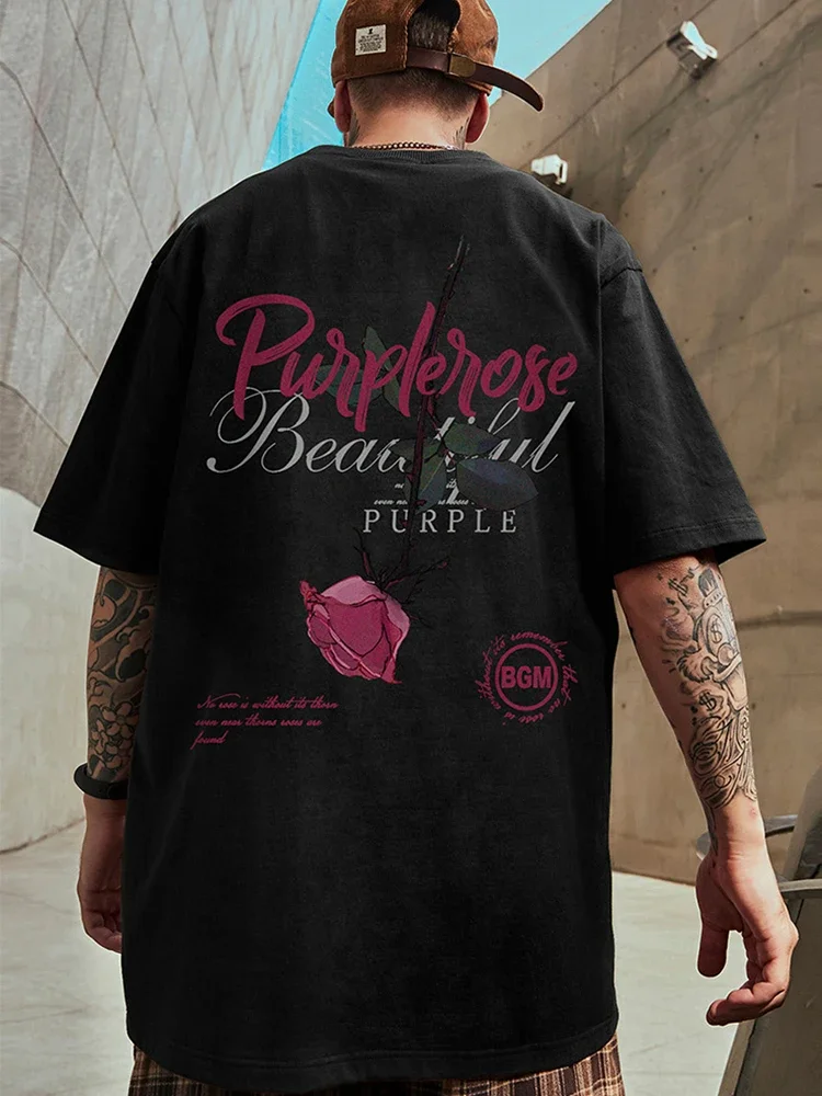 thumbnail image 1 of Camiseta con gráfico de letras góticas y rosas de verano para hombre, camiseta de algodón de manga corta a la moda de hip hop, camisetas con estampado de ropa urbana Y2K de gran tamaño, 1 of 5