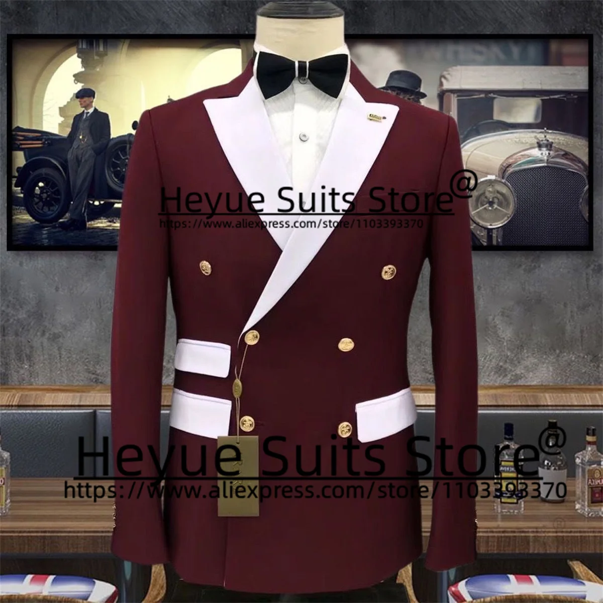 Custom Double-breasted Blue Elegant Men Suits Slim Fit White Peak Lapel Groom Tuxedos 2Pcs Sets Formal Male Blazer Costume Homme