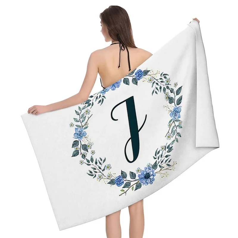 1pc Flower wreath letter pattern Pattern Beach Towel,Ultra-Fine Fiber Beach Blanket,Highly Absorbent Bath Towel,Suitable 4